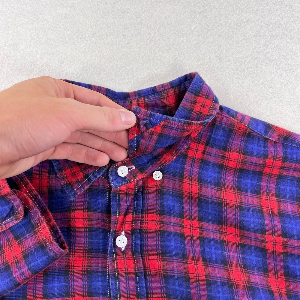 Frank & Eileen Luke Mens Medium Red Blue Plaid Italian Cotton Button Front Shirt - Picture 4 of 8